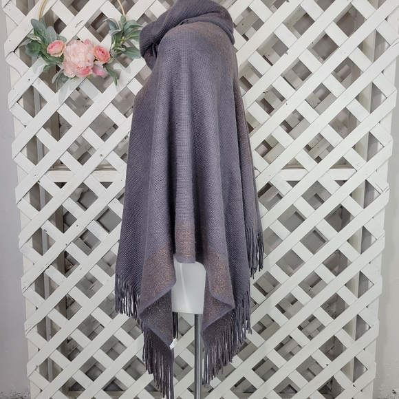 New with Tag Arianna by Howard's Cowl Neck Copper and Grey Poncho One Size - Picture 4 of 7